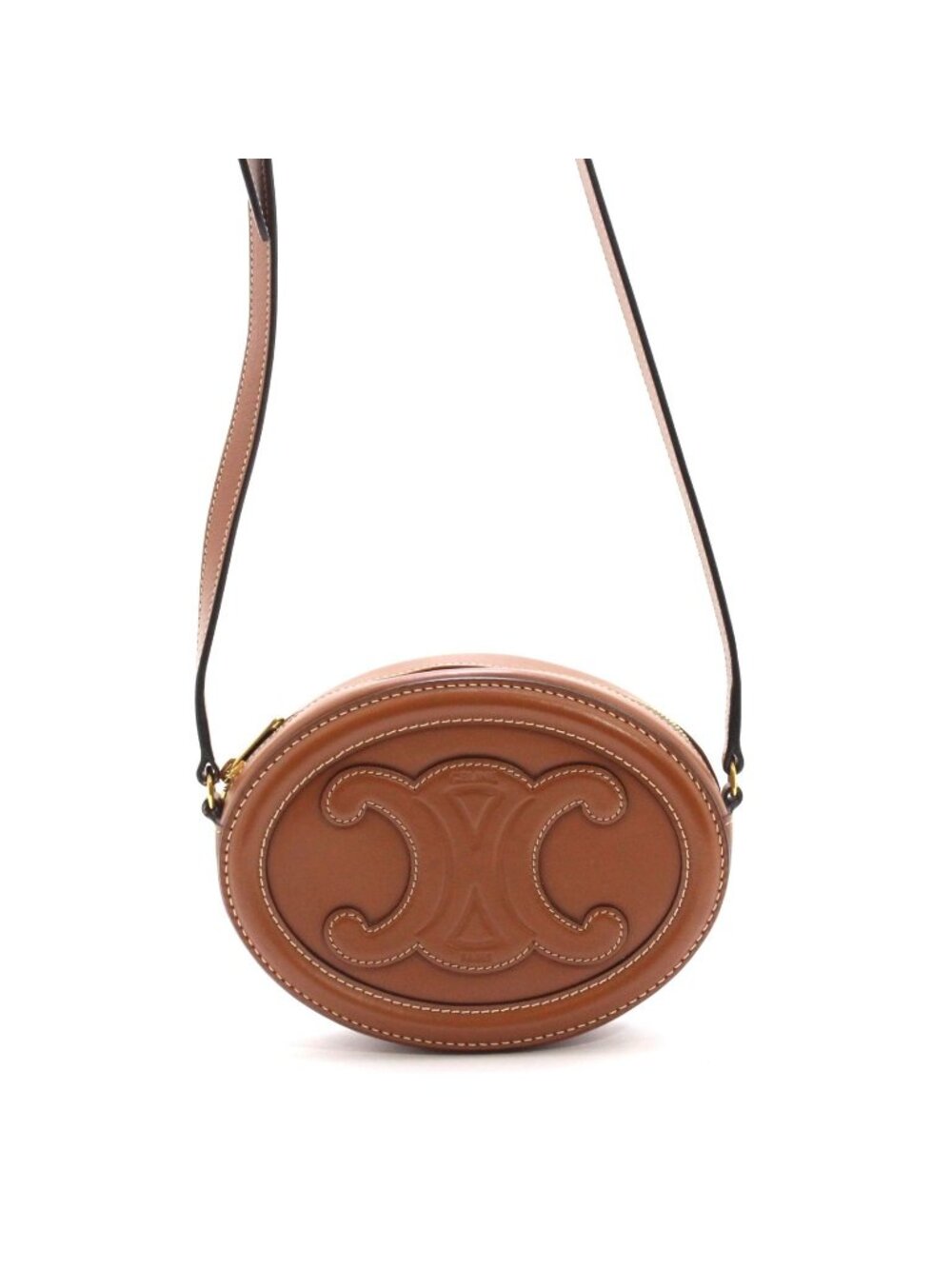 Celine Cuir Triomphe Oval Perth Shoulder Bag Tan Calfskin